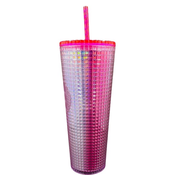NWT Starbucks Iridescent Bubblegum Grid Venti Cold Cup - Pink Silver - 24 oz - Picture 2 of 7